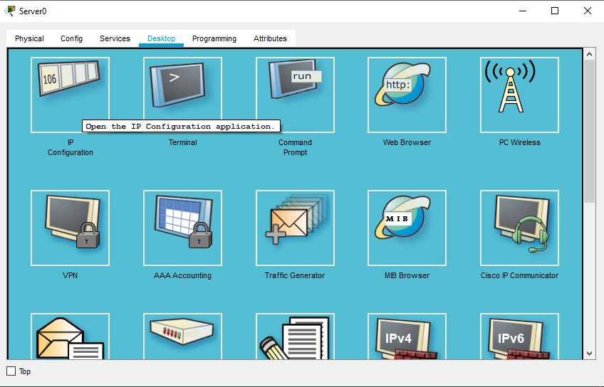 A imagem ilustra uma captura de tela  do Packet Tracer, de configuração de IP com a opção IP Configuration destacada.
